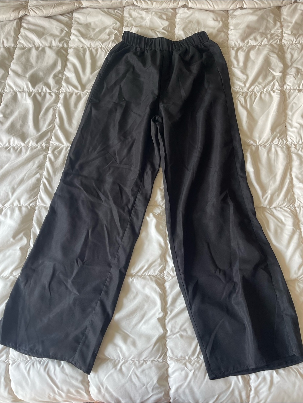SHEIN Black Wide-Leg Elastic-Waist Chinos